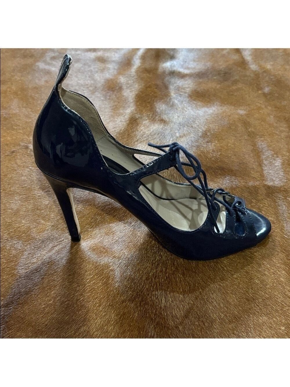 Zara Blue Patent Lace-Up Peep Toe Heel - Size 37 Euro - Picture 3 of 7